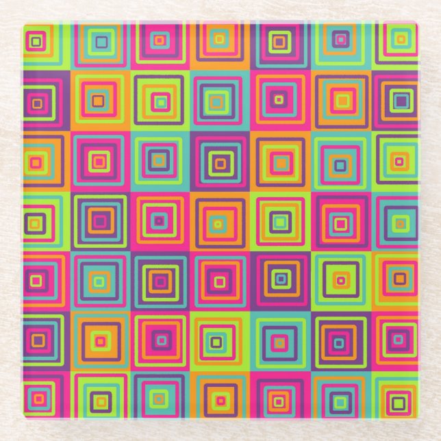 Squares Pattern Glass Coaster (Front)
