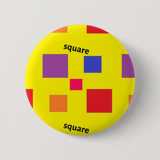 Squares pattern on yellow 6 cm round badge (Front)