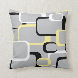 Squares Pattern Retro Black White Yellow Cushion