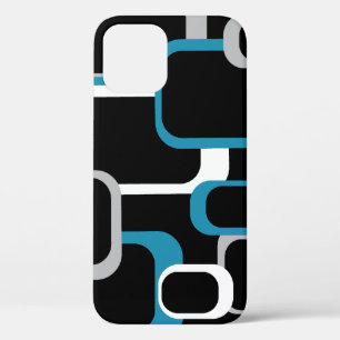 Squares Pattern Retro Blue Grey White Black iPhone 12 Pro Case