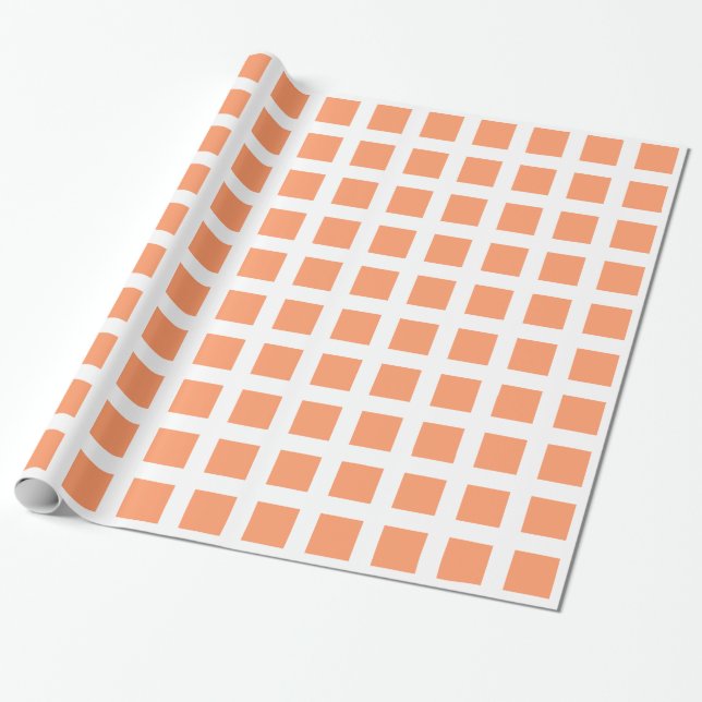 Squares - Peach on White Wrapping Paper (Unrolled)