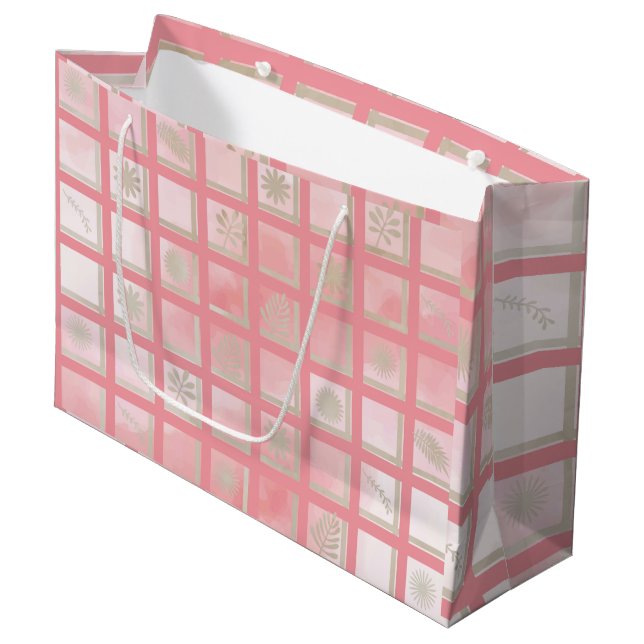 Squares pink pattern large gift bag (Front Angled)