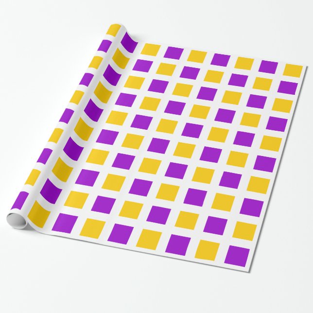 Squares - Purple and Amber on White Wrapping Paper (Unrolled)