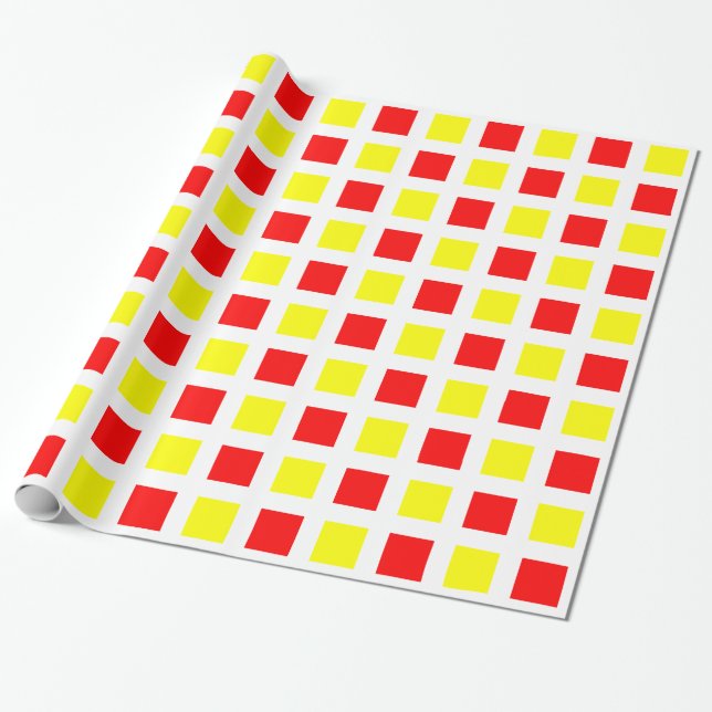 Squares - Red and Yellow on White Wrapping Paper (Unrolled)