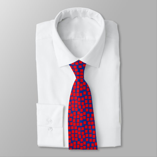 Squares - Red on Navy Blue Tie (Tied)