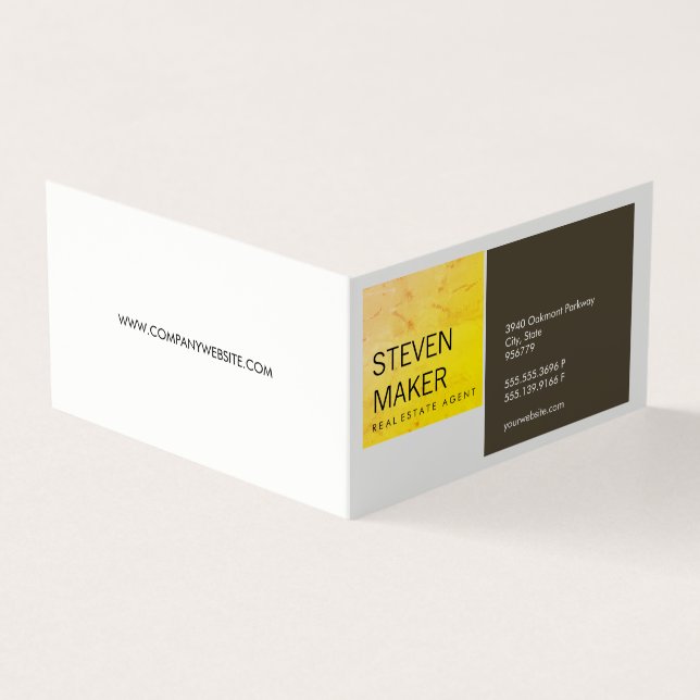Squares Simple / Grungy Yellow / Brown Business Card (Outside)