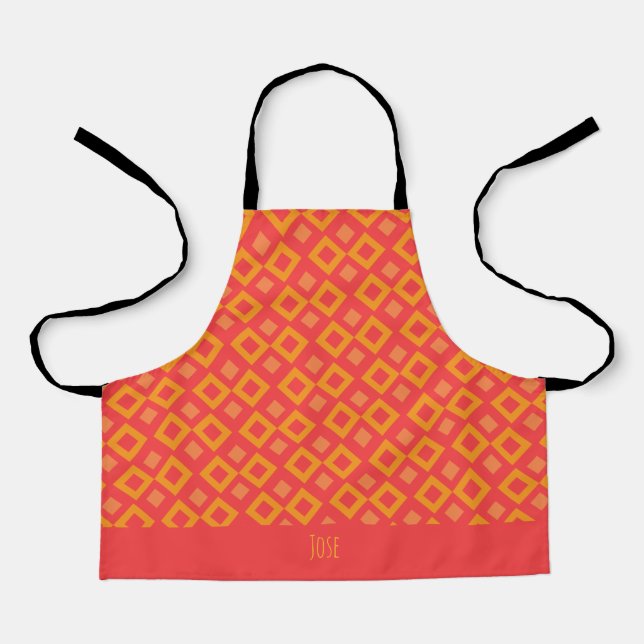 Squares & Squares Peach Yellow Minimal Pattern Apron (Front)