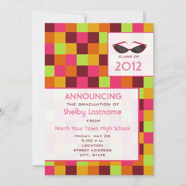 Squares & Sunglasses Graduation Announcement (Front)