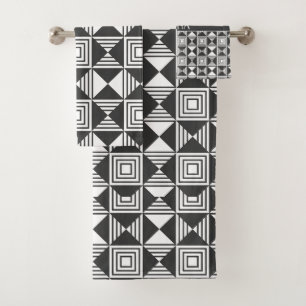 Squares & Triangles Black White Minimal Pattern Bath Towel Set