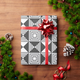 Squares & Triangles Black White Minimal Pattern Wrapping Paper