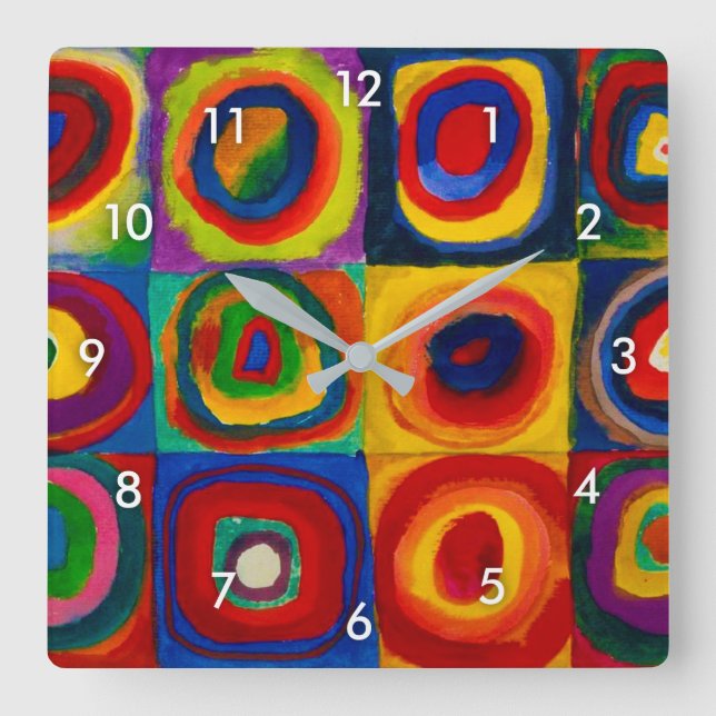 Squares with Circles, Abstract, Wassily Kandinsky Square Wall Clock (Front)