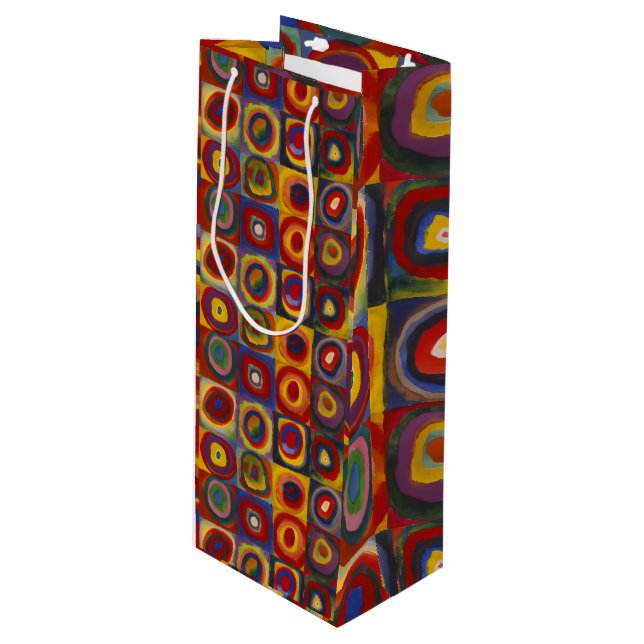 Squares With Concentric Circles Wine Gift Bag (Front Angled)
