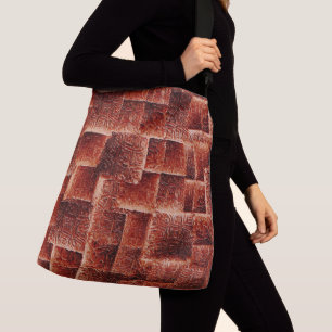 Squares with dark and light red wall texture crossbody bag