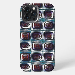 Squares with spiral drawing, cyan drizzle effect t iPhone 13 pro max case