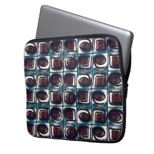Squares with spiral drawing, cyan drizzle effect t laptop sleeve