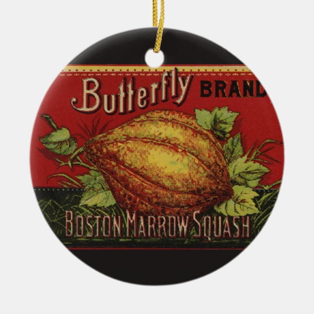 Squash Antique Vegetable Label Can Ceramic Tree Decoration (Front)
