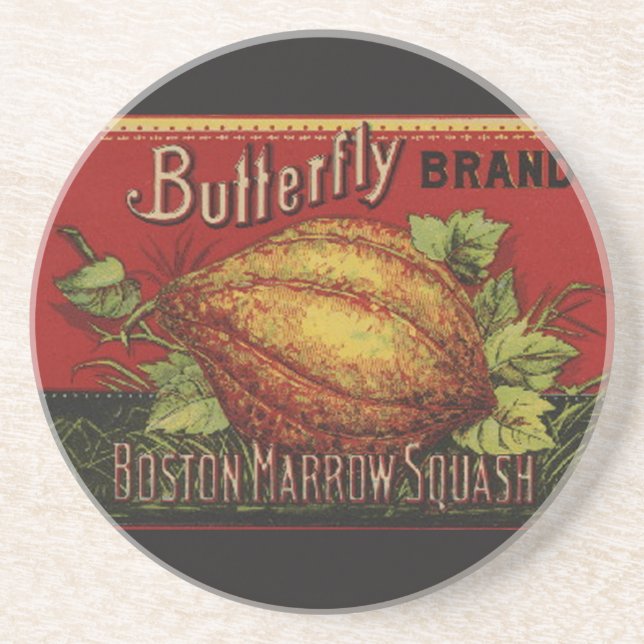 Squash Antique Vegetable Label Can Coaster (Front)