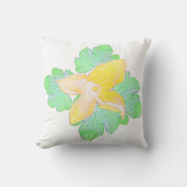 Squash Green Leaf Flower Cushion Throw Pillow (Front)