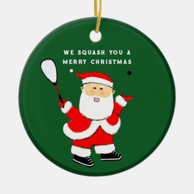 Squash Player Christmas Collectible Ceramic Ornament (Front)