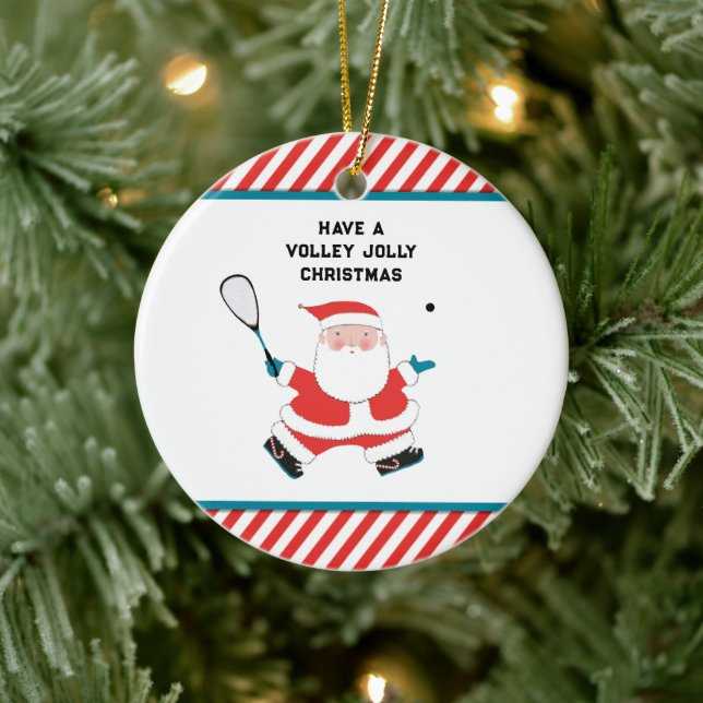 Squash Player Holiday Gift Ceramic Ornament (Tree)