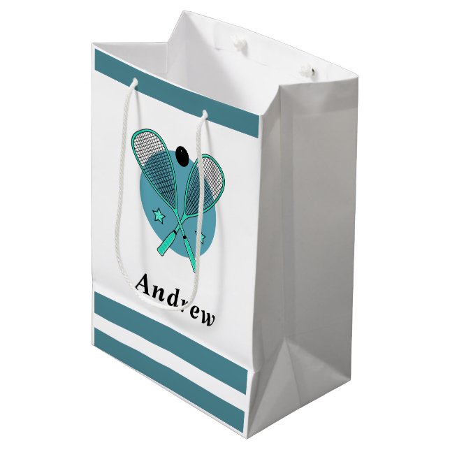 Squash Racquetball Rackets Player Coach Kids Name  Medium Gift Bag (Front Angled)