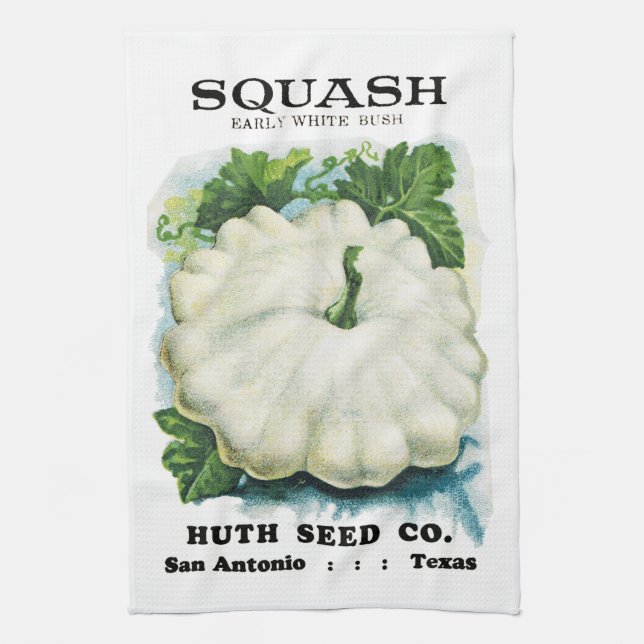 Squash Seed Packet Label Tea Towel (Vertical)