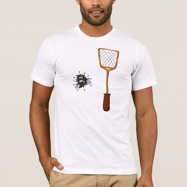 Squashed Fly and Fly Swatter Dead Bug Humour T-Shirt (Front)