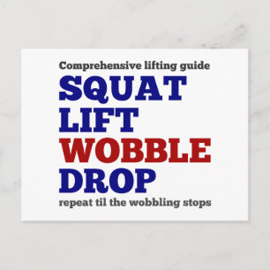 Squat lift wobble drop. Gym motivation Postcard