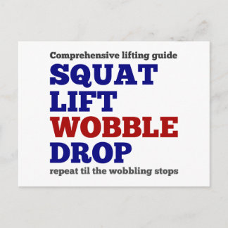 Squat lift wobble drop. Gym motivation Postcard
