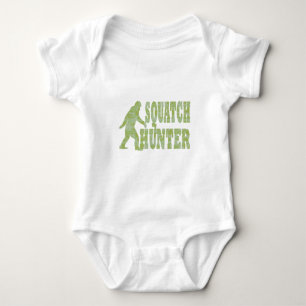 Squatch hunter on camouflage baby bodysuit