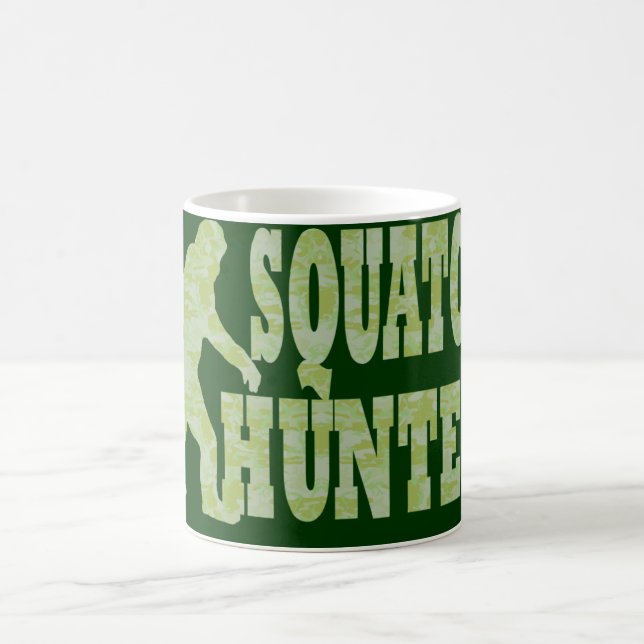 Squatch hunter on camouflage coffee mug (Center)