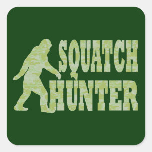 Squatch hunter on camouflage square sticker