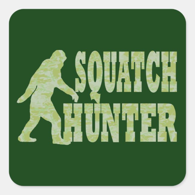 Squatch hunter on camouflage square sticker (Front)