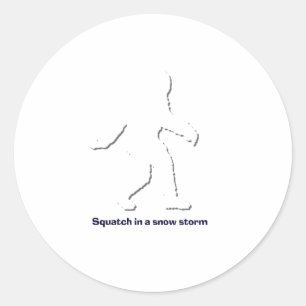 Squatch in a snow storm classic round sticker