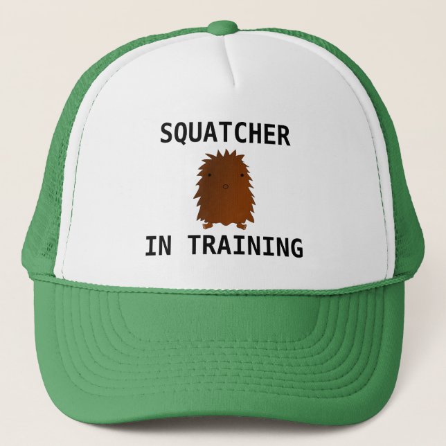 Squatcher in training baby bigfoot trucker hat (Front)