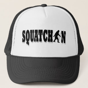 Squatchin, black text trucker hat