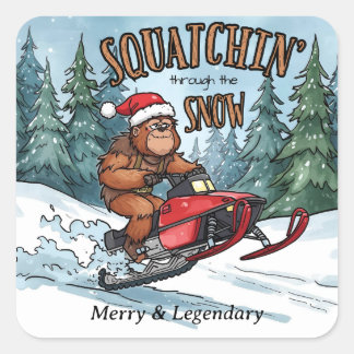 Squatchin' through the Snow Bigfoot Christmas Square Sticker