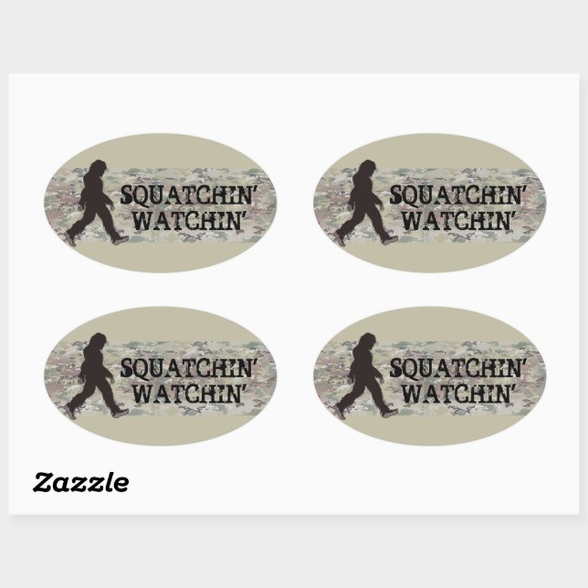 Squatchin' Watching Two Oval Sticker (Sheet)
