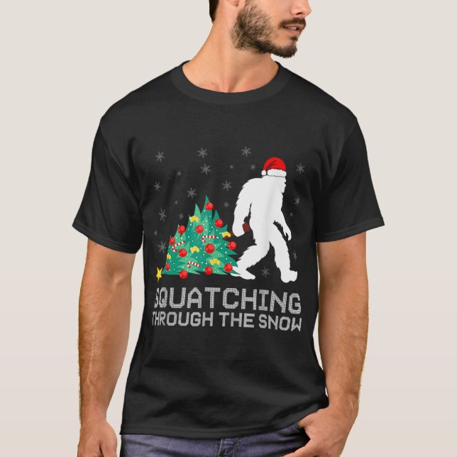 Squatching Through The Snow - Bigfoot Christmas Sa T-Shirt (Front)