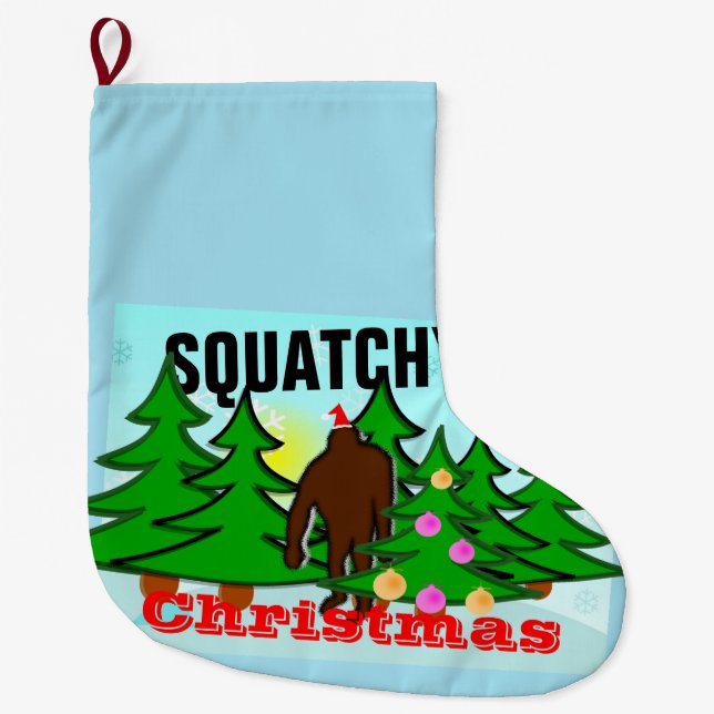 Squatchy Christmas Bigfoot Tacky Large Christmas Stocking (Front)