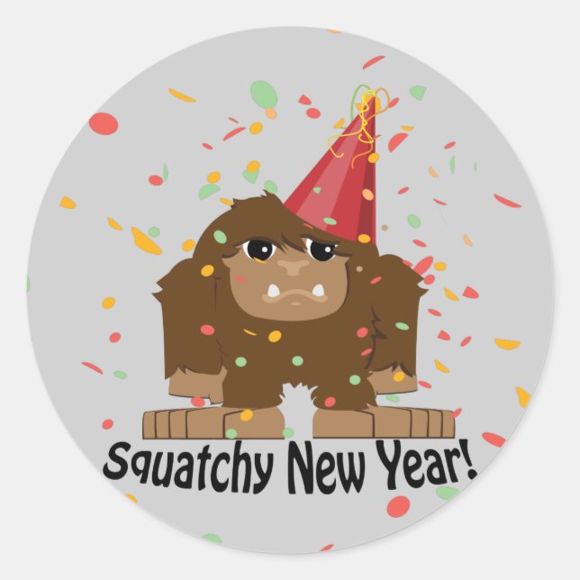 Squatchy New Year Classic Round Sticker (Front)