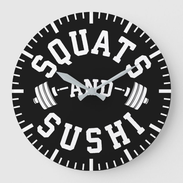 Squats and Sushi - Carbs and Leg Day - Funny Gym Large Clock (Front)
