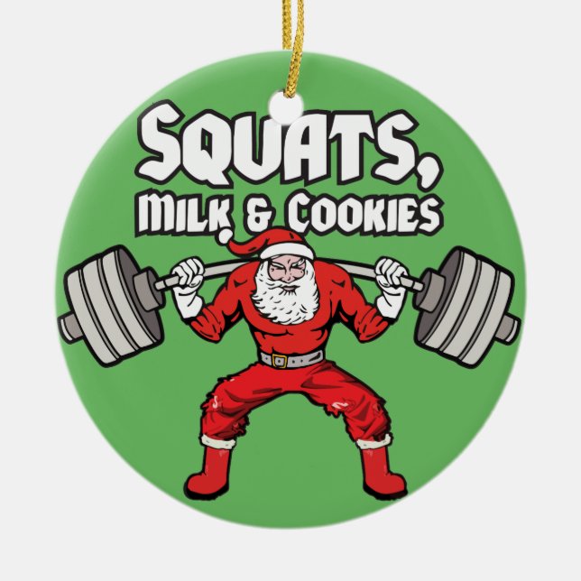 Squats, Milk and Cookies - Santa Claus Ceramic Tree Decoration (Front)