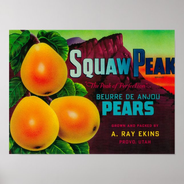 Squaw Peak Pear Crate LabelProvo, UT Poster (Front)