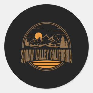 Squaw Valley California Mountain Hiking Print Classic Round Sticker