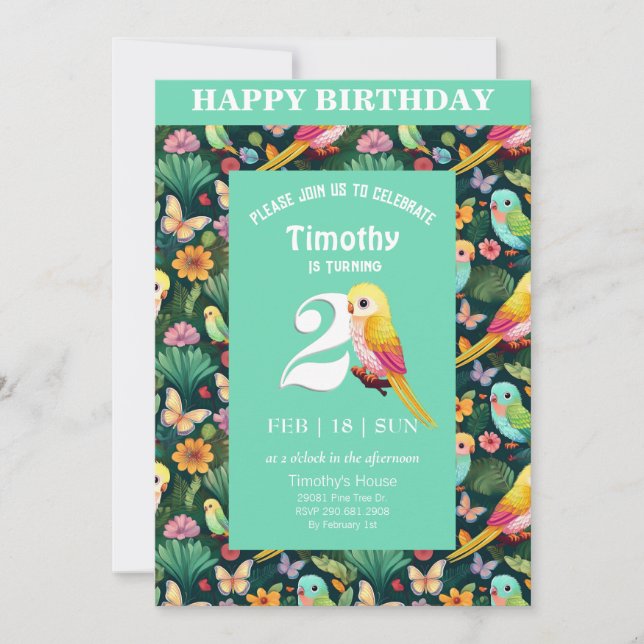 Squawk-tacular 2nd Birthday Bash: A Colourful  Invitation (Front)