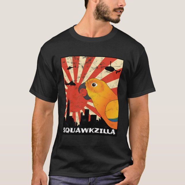 Squawk Zilla Sun Conure Parrot Squawking Kawaii T-Shirt (Front)
