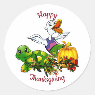 Squawking Duck Shy Turtle Pumpkin Thanksgiving Classic Round Sticker