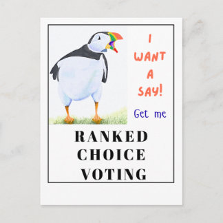 Squawking puffin wants a Say in voting. Holiday Postcard