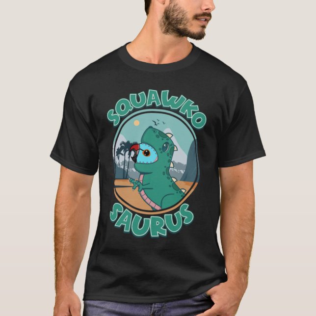 Squawkosaurus Rex Parrot I Blue Indian Ringneck T-Shirt (Front)